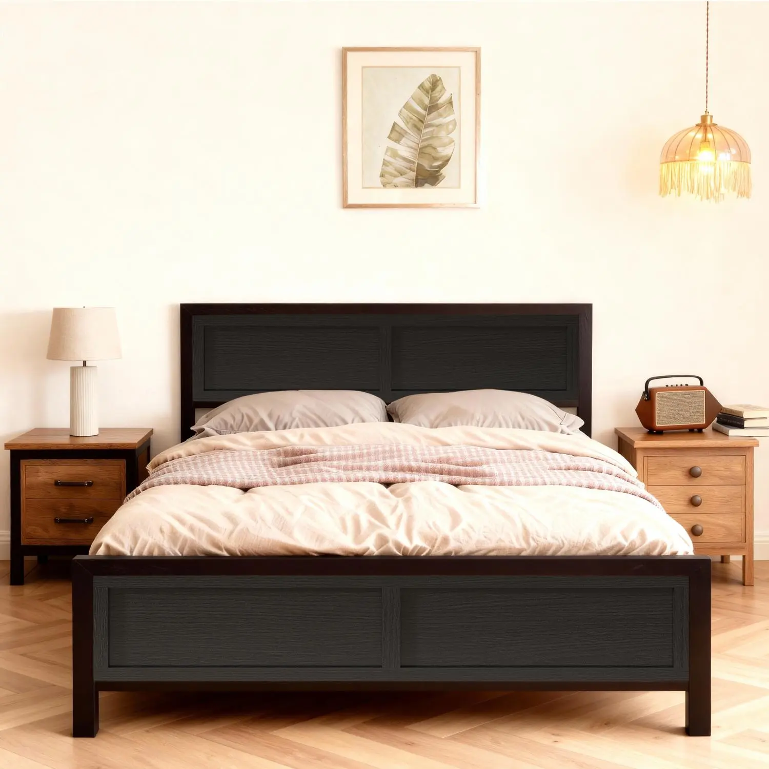 Vipbear Queen Size Wooden Headboard & Footboard Bed Frame Black 10-14" Metal Platform Sturdy Support Under-Bed Storage No Box Spring Required Trending TikTok Home Essential, Assembly Required, Compatible With Most Standard Mattresses