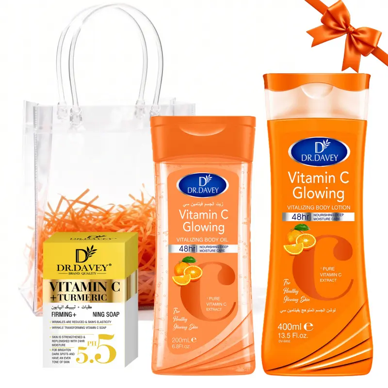 VITAMIN C Skin care 3-piece set, Firming Set, Body Ritual Set, Skin Rejuvenating Set, VITAMIN C Body Lotion +VITAMIN C TURMERIC Soap +VITAMIN C Body Oil Autumn and winter skin care cleaning moisturizing for Body, Face, Hand, women, Body Spa