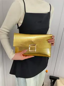 Vintage Water Ripple Drawstring Clutch Bag, Metal Square Mouth, High-End Evening Bag, Luxurious Envelope Bag, Office Commute, Party