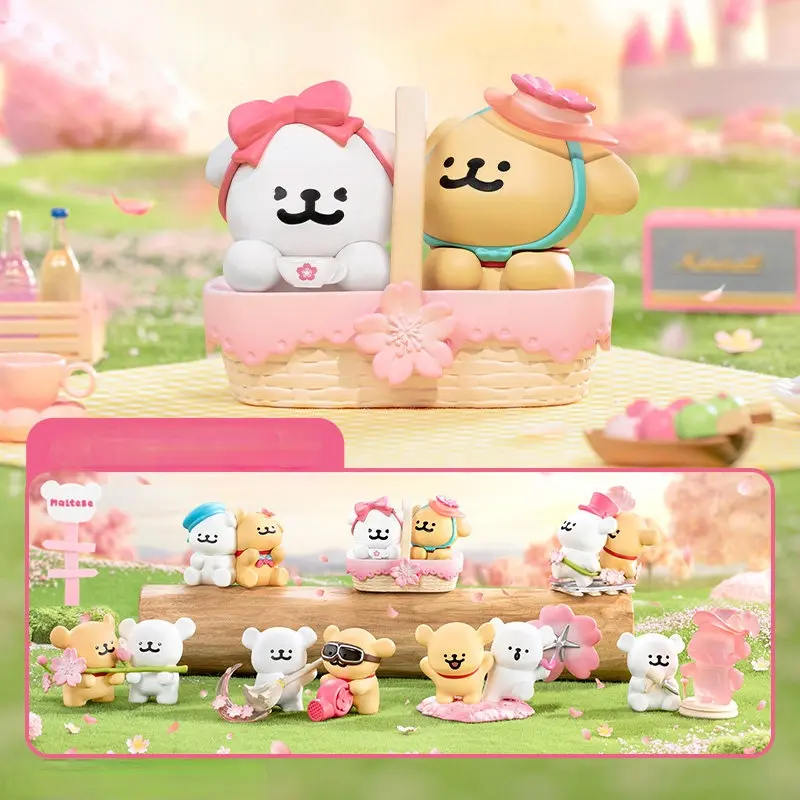 Line Friends Romantic Sakura Series PVC Figure Cute Collectibles - Little Dog Single Box Blind Box, Limited Edition for Line Friends Fans, Ideal for Toy Unboxing & Cute Animal Home Decor