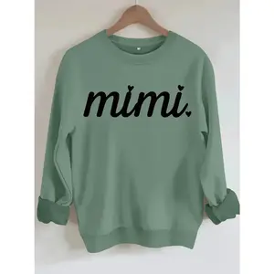 Women's Casual Mimi Heart Pattern Pullover Sweater, Soft Long Sleeve Round Neck Sweatshirt, Comfortable Daily Wear - KitchenEra
