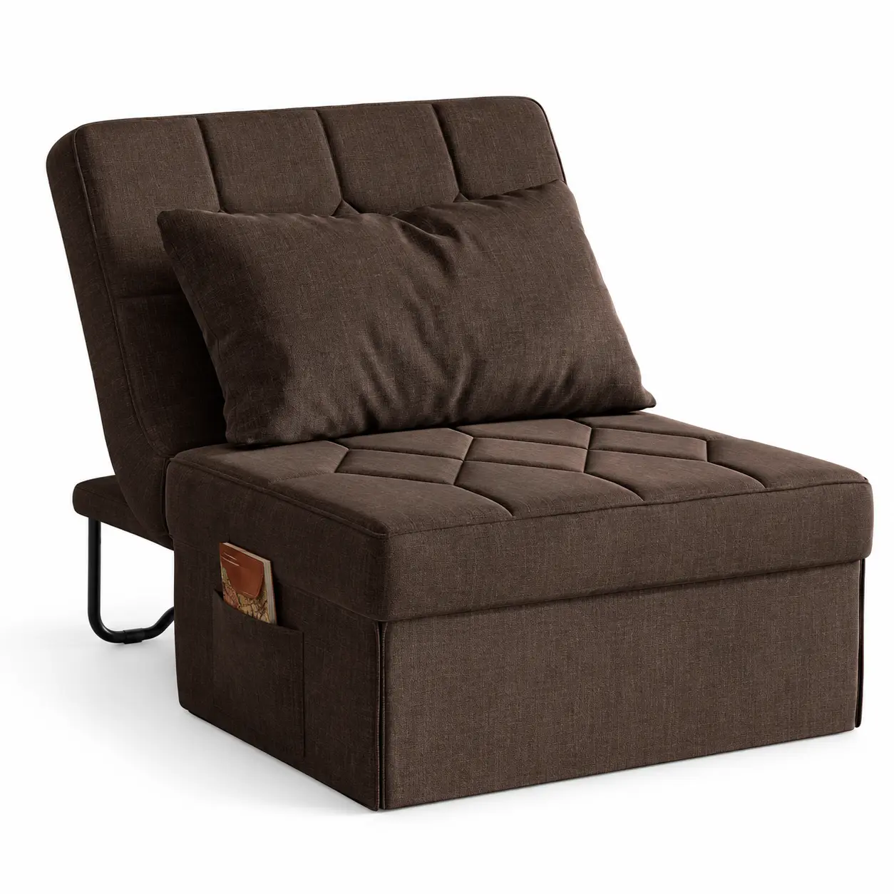 Ottoman Bed Sleeper, 28" Convertible Sleeper Chair Bed, Dark Brown