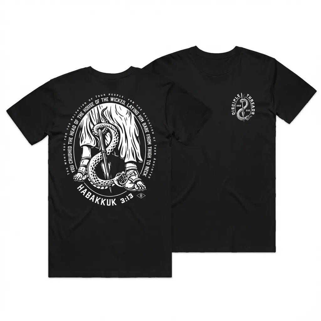 Christian Bible Verse Habakkuk 3 13 Graphic Tee Crushed The Head Of The Wicked Vintage Black T-Shirt Retro Faith Based Apparel Church Gift for Men