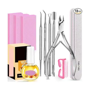 13-Piece Manicure Nail Care Set for Women with File, Buffer Blocks, Cuticle Trimmer, and Milk & Honey Cuticle Oil for Complete At-Home Nail Care