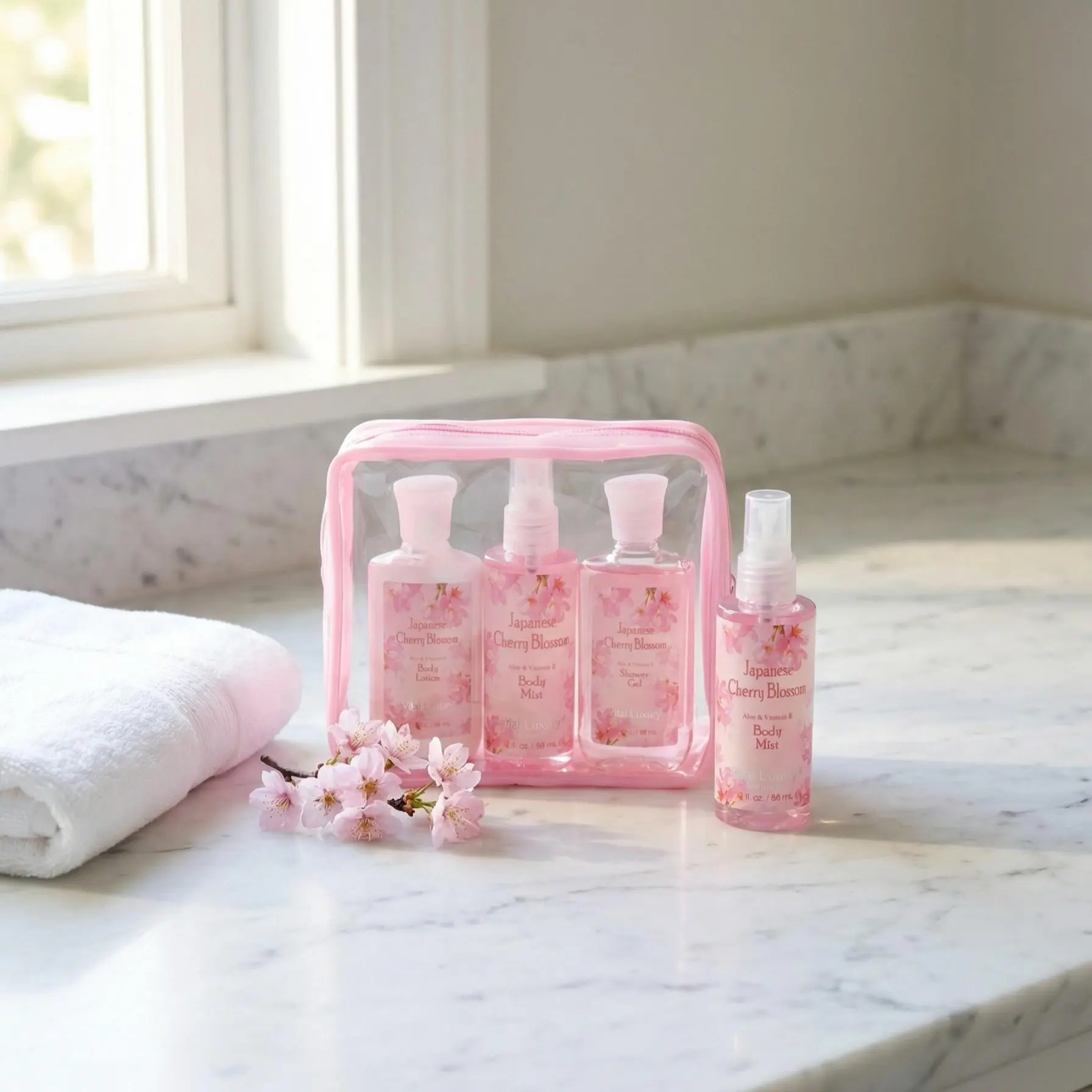 Vital Luxury Japanese Sakura Bath & Body Travel Set – 3oz Shower