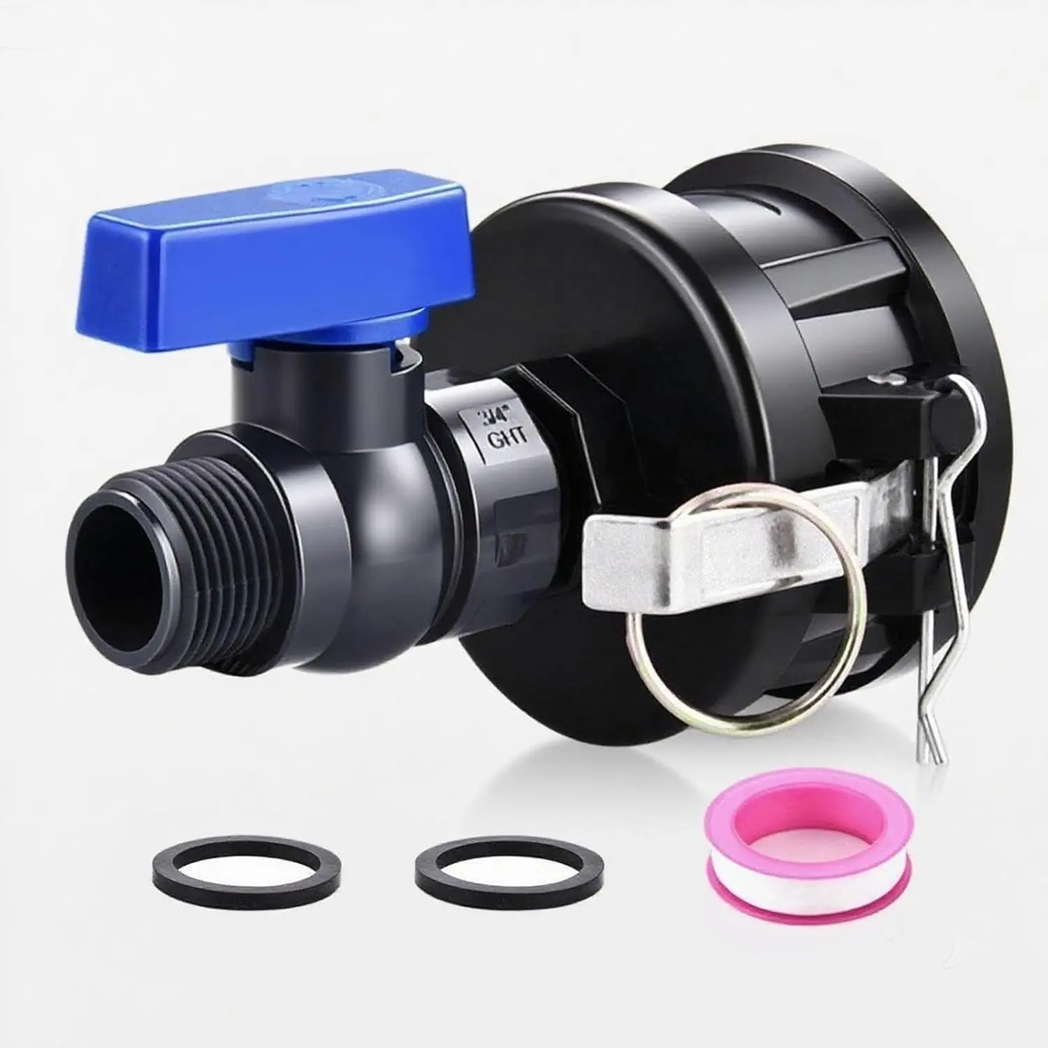 IBC Tote Adapter, 2" Cam Lock for 275-330 Gallon IBC Tote Tank, IBC Tote to Garden Hose fittings Adapter with Heavy Duty Plastic Garden Hose Shut Off Ball Valve (3/4" Male GHT Thread)