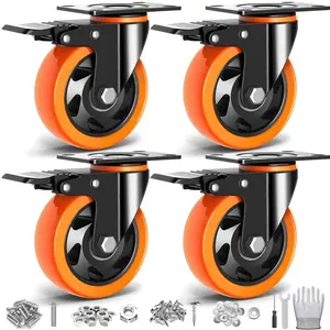 4 inch Casters Wheels, Heavy Duty Casters Set of 4 Load 2200lbs with , Locking Swivel Plate Caster, Industrial Castor Wheels for Carts,Furniture and Workbench(Free Screws and Spanner)