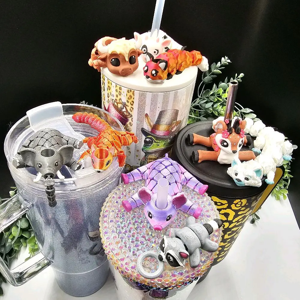 Happy Squirrel and Friends Straw buddy 3D printed for most 16-40oz size straws Stylish Drinkware accessory Whimsical Durable Style