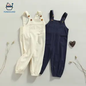 Unisex Toddler Casual Sleeveless Solid-Color Suspender Bib Pants with Button Shoulder Straps, Loose Fit for 1-6 Years Old Kids