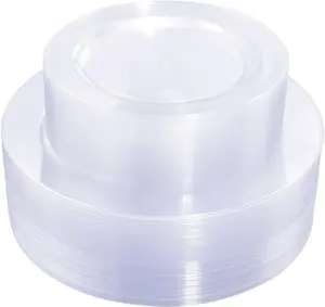 Wellife 200Pieces Plastic Plates Clear/White/Black/Silver/Gold- Premium Clear Disposable Plates include 100Pieces 10.25inch Dinner Plates & 100Pieces 7.5inch Dessert Plates for Weddings & Parties