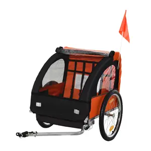 Aosom 2-Seat Child Bike Trailer for Kids with a Strong Steel Frame Gift for Children's Day, 5-Point Safety Harnesses, & Comfortable Seat, Orange