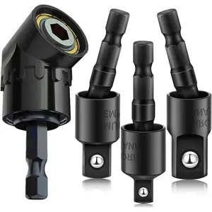 Right Angle Drill Adaptor,4-in-1 Impact Drill Bit Extension,360? Rotatable 1/4 3/8 1/2" Impact Grade Socket Adapter Set,105 Degree Angle  Drill Bit for Household Workplace Industry