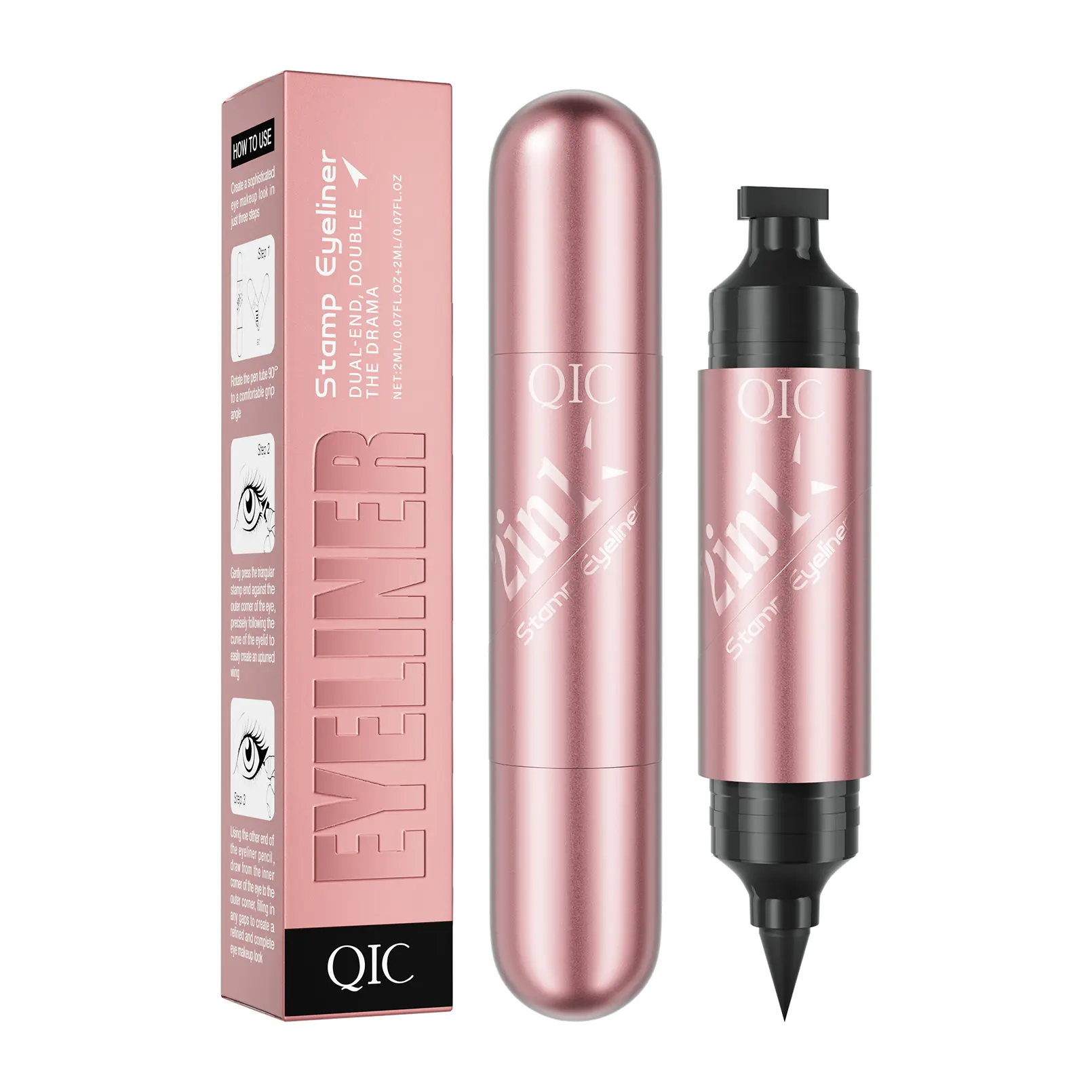 Upgraded Rotating Eyeliner Stamp Pen – Dual-Ended Wing Stamp & Eyeliner, Quick-Dry, Smudge-Proof, Easy Cat Eye Makeup for Beginners