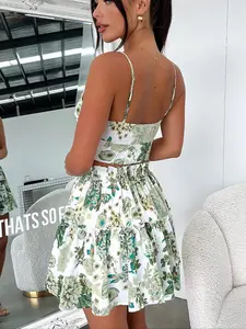 Women's Floral Cami Top And Ruffle Hem Skirt 2pcs Set，back to school，wedding guest dress women，cute ，kawaii，boho womens clothing，christmas clothes