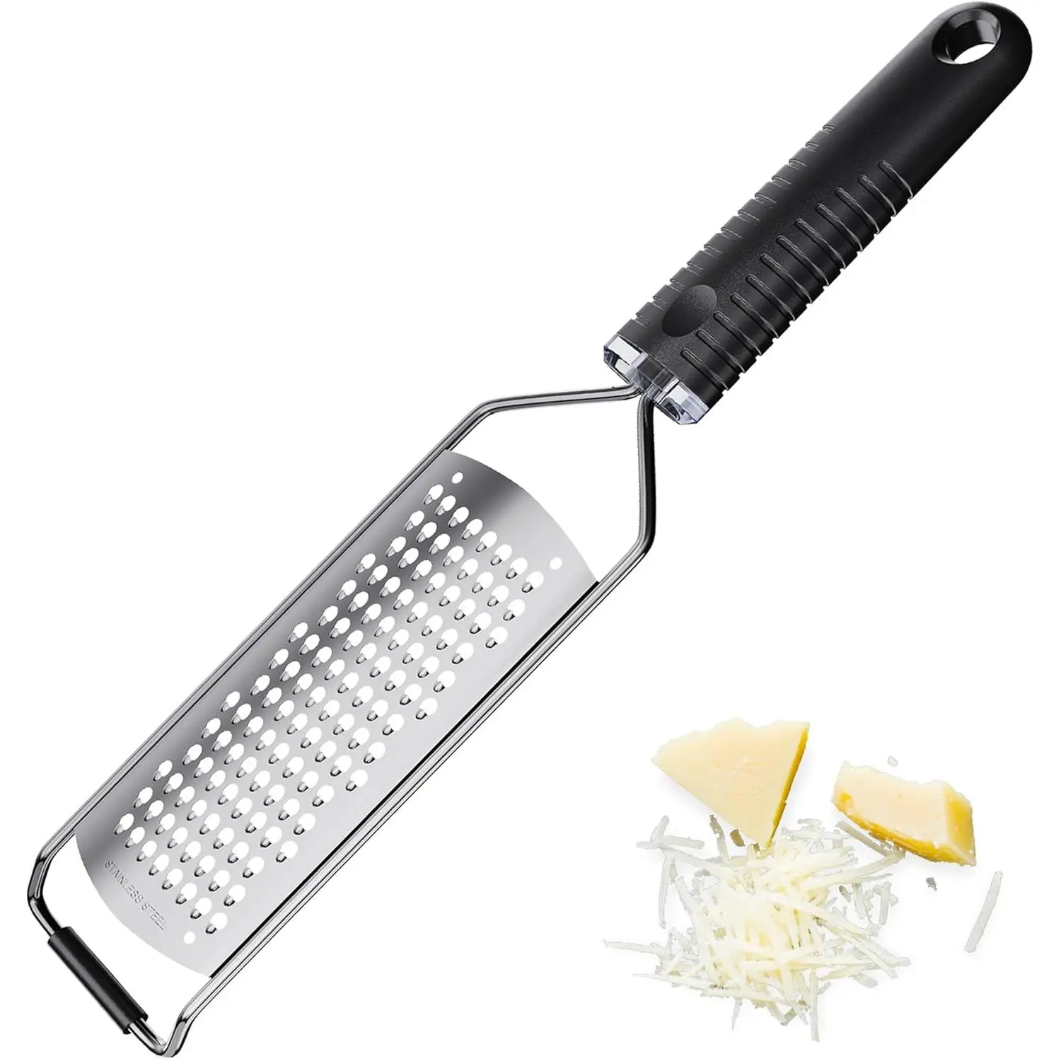 12" L x 2.5" W Stainless Steel Coarse Cheese Grater with Non-Slip Handle, Kitchen Utensil for Fruit Preparation & Food Covering Needs, Cover