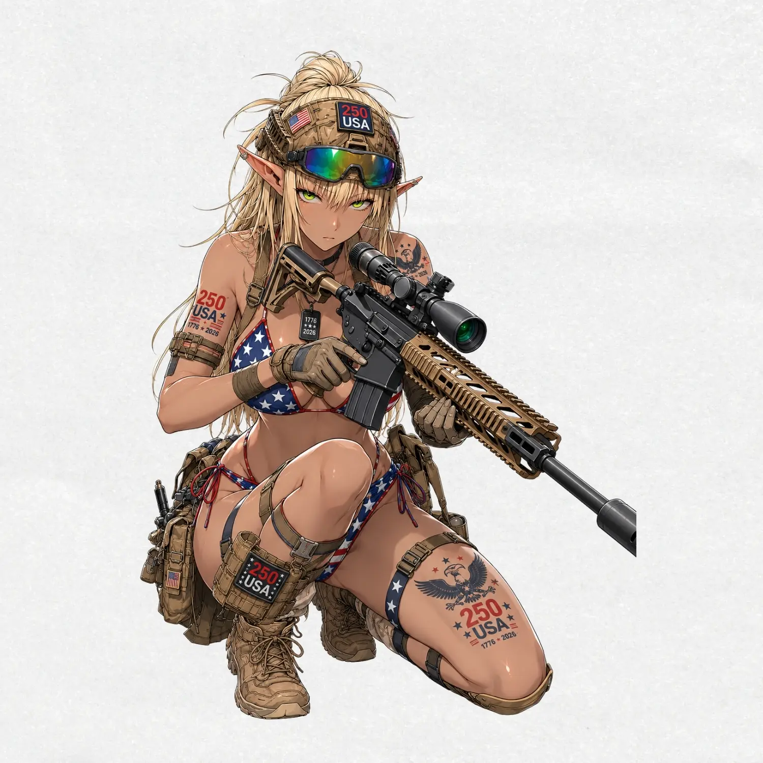 Elf Sniper Girl USA 250th Tactical Bikini Vinyl Sticker  Anime MK12 Waifu  Patriotic 4th of July Tactical Art