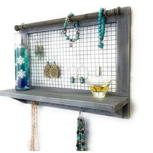 Rustic Wood Wall-mounted Jewelry Wooden Organizer Gray-  Perfect for Birthday Gift Jewelry Gift Decor