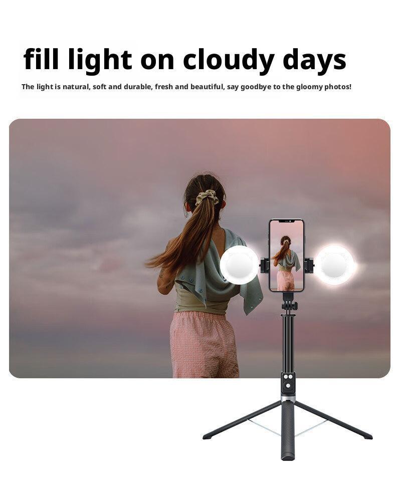 2026 6-in-1 Selfie Tripod w/Dual Fill Lights & Wireless Remote | Portable Adjustable Phone Stand | Detachable 360° Compact Travel Tripod