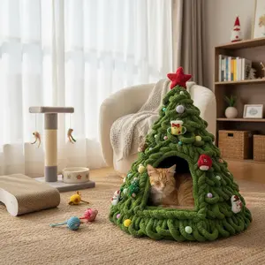 Christmas Tree Cat Bed & Puppies Autumn Winter Warmth Four Seasons Universal Pet Supplies Cozy Homemade Nest for Cats and Puppies