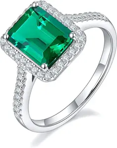 925 Sterling Silver synthetic Emerald Sapphire Cushion Cut Engagment Rings for Women