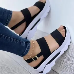 Women's Platform Open Toe Sandals, Solid Color Ankle Strap Non Shoes, Casual Outdoor Sandals Girl White