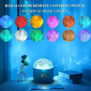16-Color USB Rechargeable Aurora Projector Light,Touch Activated Ambient Night Lamp with Remote Control, Creative Room & Party Decor