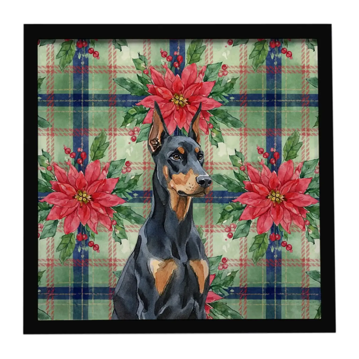Carolines Treasures WDK8607MFP88 8x8 in. Artistic Doberman Pinscher Christmas Poinsettia Flower Wall Print Framed Metal Artwork, Home Decor Hanger, Ideal Holiday Gift