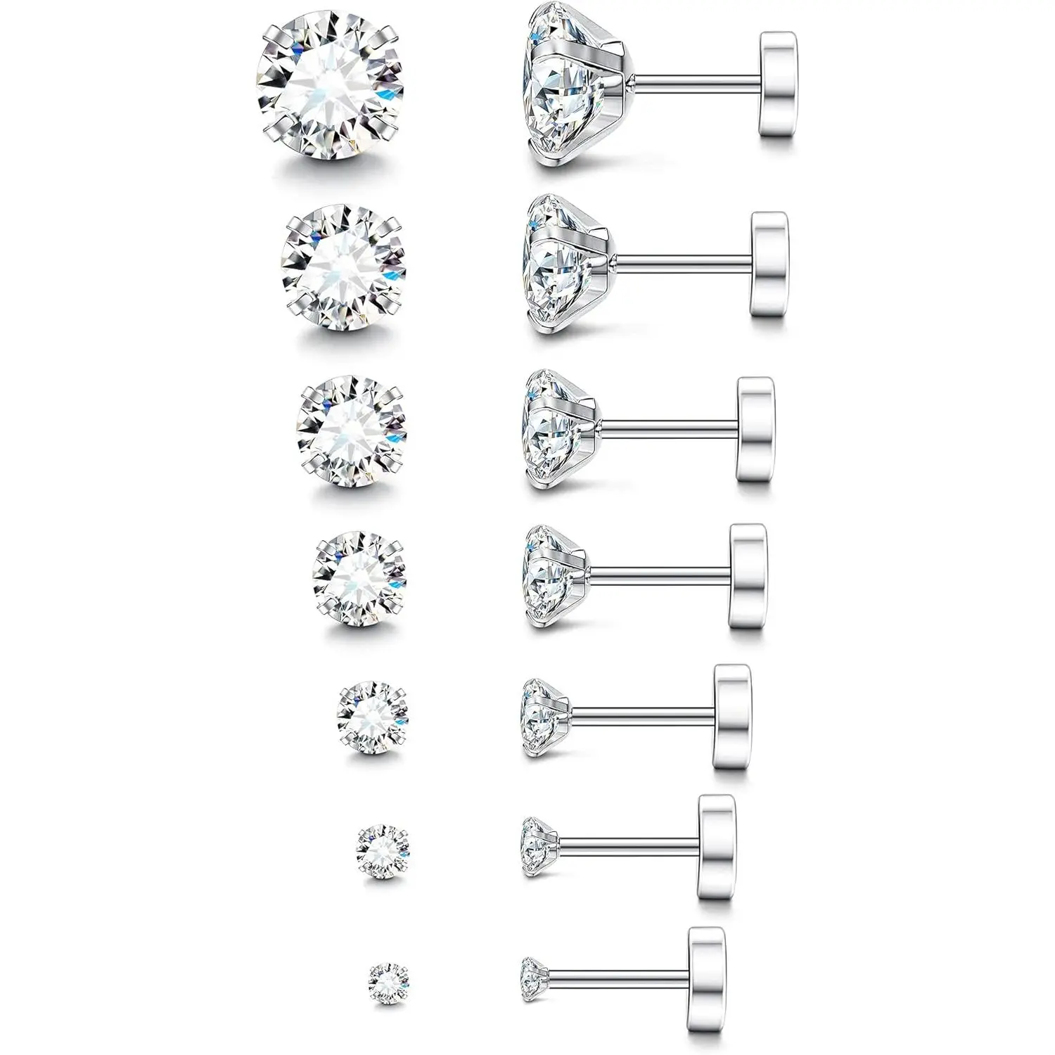 YADOCA 20G Hypoallergenic Stainless Steel Flat Back Earrings - Lab Created CZ Studs, Surgical Steel Birthstone Jewelry for Sensitive Ears & Cartilage, Elegant Daily Accessory