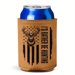 Hunting Gifts for Men, Premium Faux Leather Insulated Beer Can Cooler, Christmas & Birthday Gift for Hunters, Durable Collapsible Can Holder