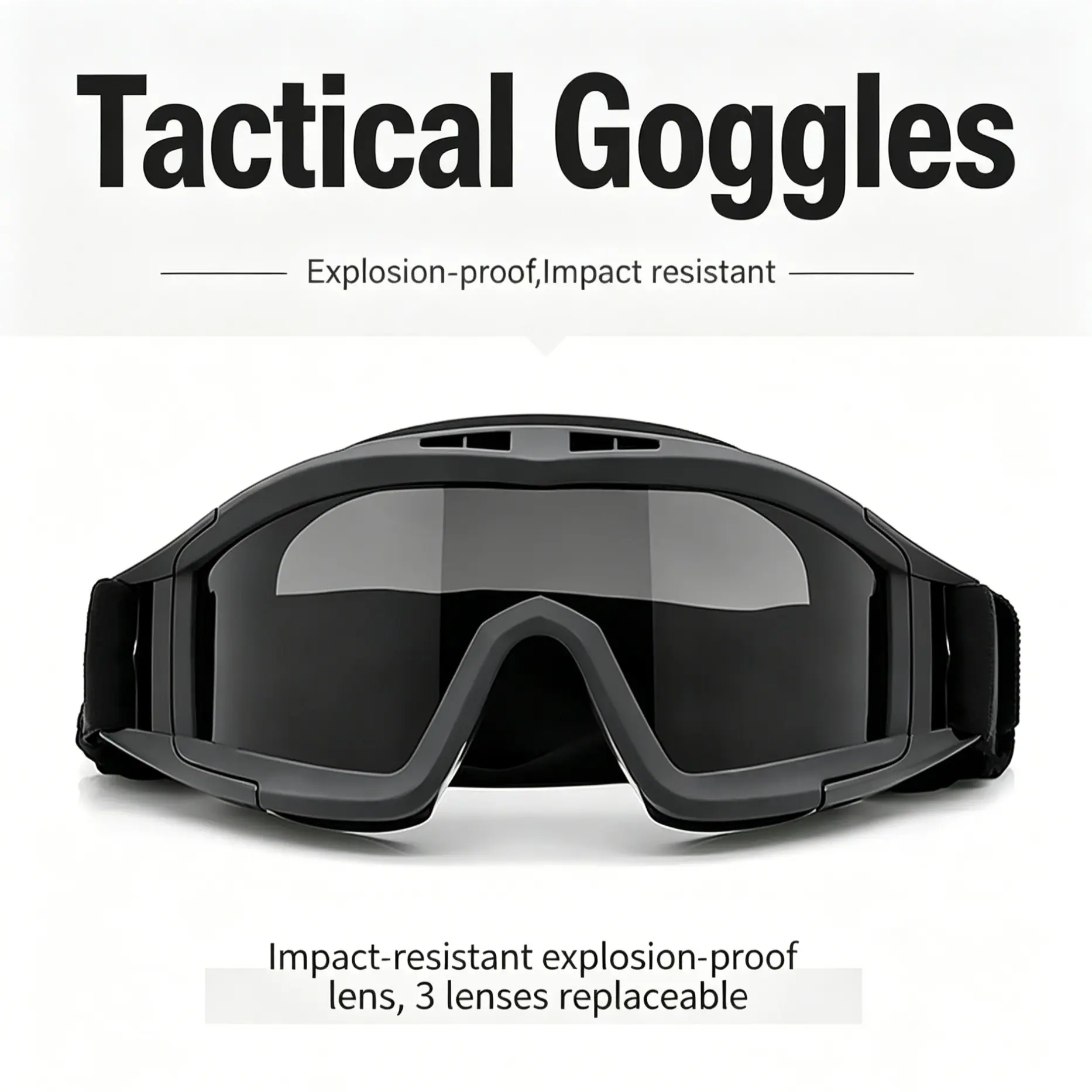 Unisex Tactical Goggles with Cloth Case, Three-Lens Outdoor Shooting Glasses, Helmet-Compatible Explosive-Proof Safety Goggles, Motocross Goggles, Dirt Bike Goggles