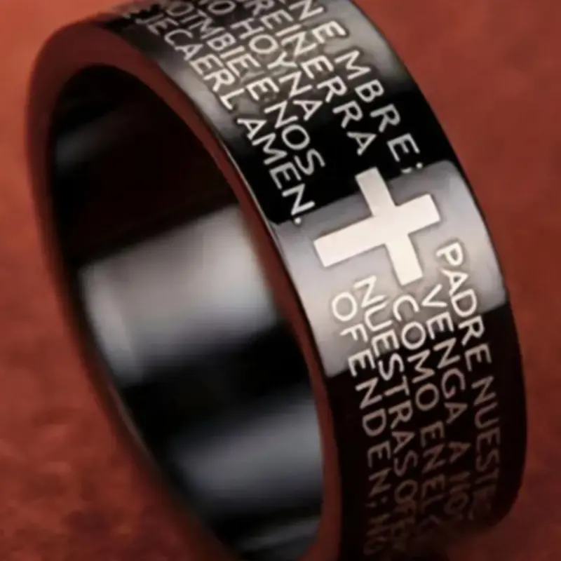 Fashion Retro Classic Letter & Cross Pattern Stainless Steel Ring, Vintage Inspired Ring, 1 Piece Trendy Unisex Rings Jewelry for Men Boys, Classic Fashion Accessories for Daily Wear