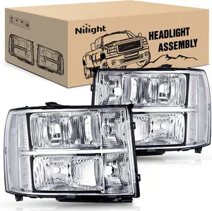 Nilight Headlight Assembly Replacement - Chrome Housing, Clear Corner, Clear Lens Compatible for 2007, 2008-2013 GMC Sierra 1500, 2008-2014 GMC Sierra 2500 HD/3500 HD Automotive Light