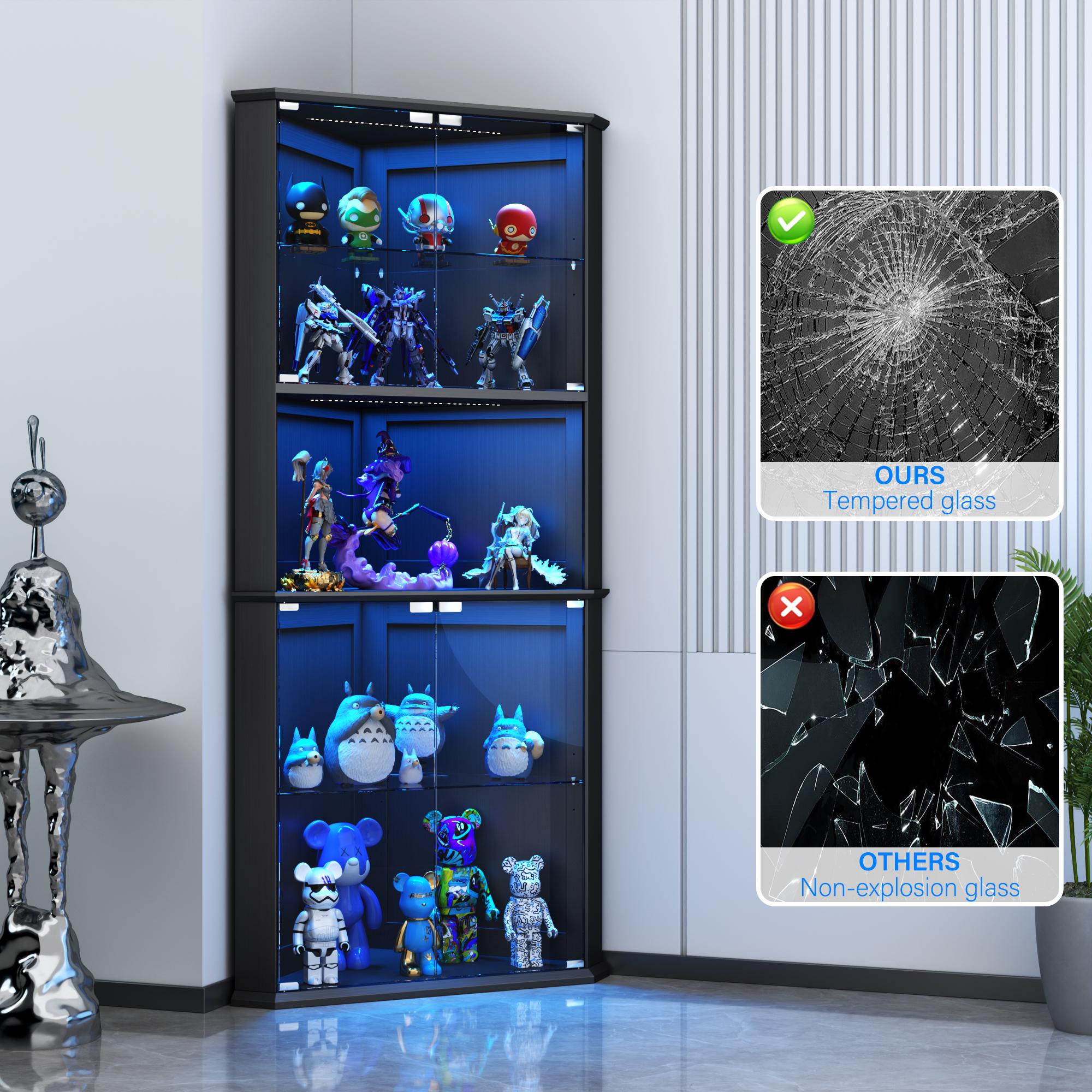 kepptory 71.8" Corner Display Cabinet with LED Lights, 6-Tier Tall Curio Cabinet with Adjustable Glass Shelves&Glass Door, Wine Cabinet for Living Room, Home Bar