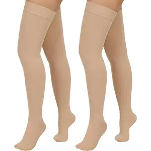 2 Pairs Compression Stockings for Women & Men,20-30mmHg Thigh High,Closed Toe with Silicone Dot Band-Support for Nursing Sports Varicose Veins (Raincoats)