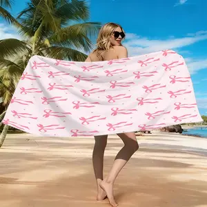 Sweet Bow-Print Beach Towel, Smooth Fabric That Won'T Deform After Many Washes, Lazy-Friendly, Suitable for Everyday Showering, Travel, and Sports, Comfortable and Absorbent Large Bath Towel.