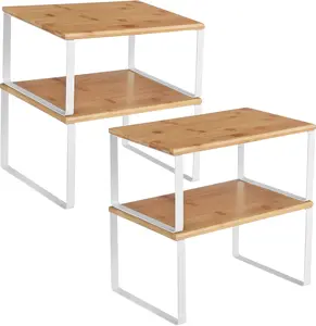 Cabinet Organizer Shelf, Set of 4 Kitchen Counter Shelves, Kitchen Storage,  Rack, Stackable, Expandable, Metal and Engineered , Cloud White and  Beige UKCS010N01