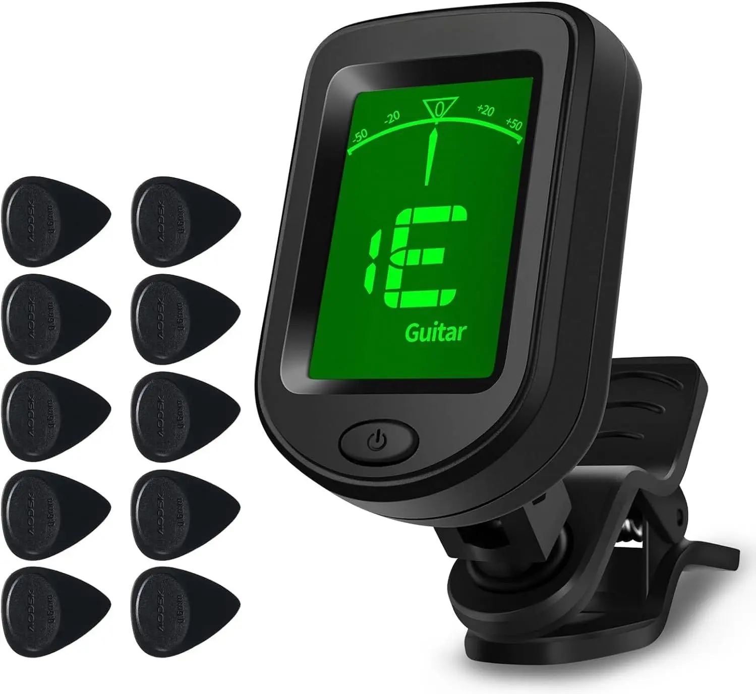 Clip-on Guitar Tuner for String Instrument,Digital  Tuner,Large Clear LCD Display,Rotatable,Suitable for Acoustic Guitar,Ukulele,Bass,Violin and Chromatic,with 10 Guitar Picks