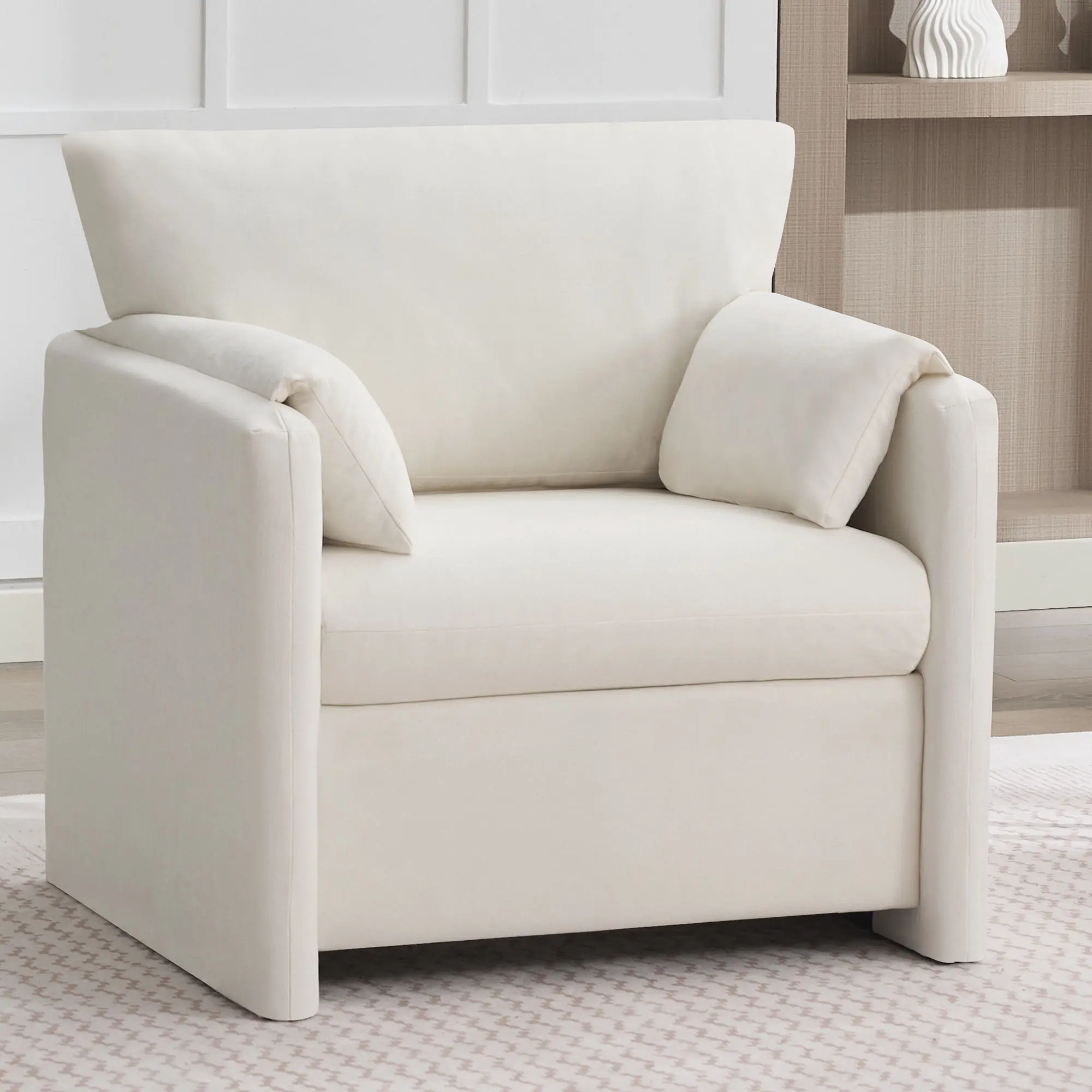 Oversized Accent Chair, 32.68" Wide Reading Chair for Living Room, Large Armchair with Upholstered, Mid-Century Comfy Chair with Padded Arms for Bedroom, Chenille Fabric Single Sofa Chair