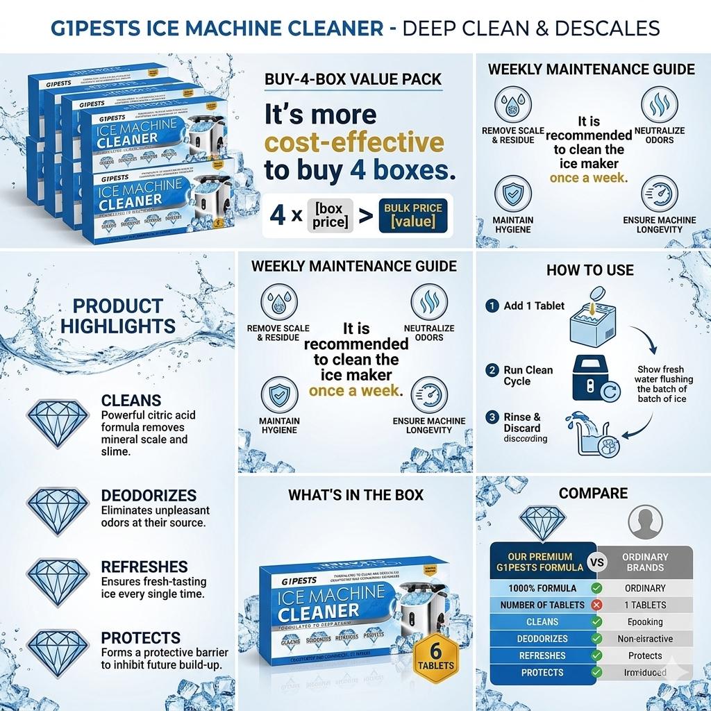Universal lce Cleaner Tablets 6-Pack, Nickel-Safe Descaling Solution for All lce Makers, PowerfulScale Remover for Countertop lce Maker & Nugget lce Maker, Universal lce Cleaner to ExtendMachine Life & Keep lce Fresh & Clean ice machine
