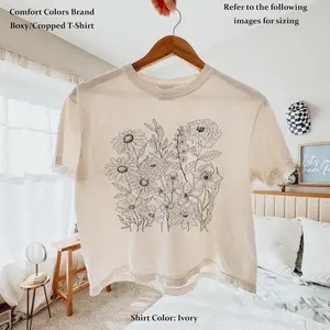 Comfort Colors Boxy Crop Tee Wildflower Graphic Shirt Boho Floral Aesthetic Cropped Top Women Tee
