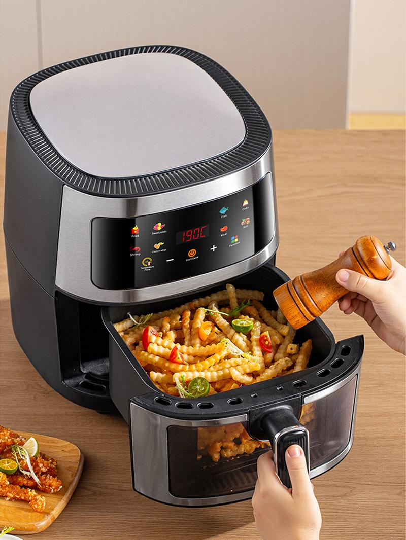 Air Fryer, 6 Qt Air Fryer, Air Fryer Oven With 9 Cooking Functions, Shake Reminder, Powerful 900W Electric Hot Air Fryer Oil-Free Cooker, Dishwasher Safe Nonstick Pan