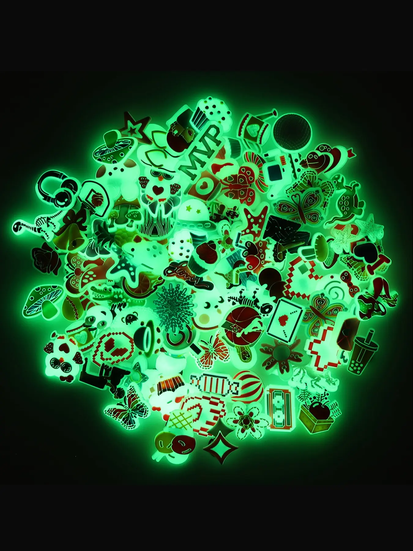 50pcs Glow-In-The-Dark PVC Bracelets, Cartoon Patterns, DIY Detachable, Party Gifts, Unisex, Food, Animal, Flower Designs