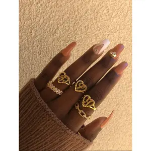 Heart & Letter Design Cuff Ring, Adjustable Open Ring, Adjustable Opening Stackable Ring Gift for Women & Girls, Alphabet Design Ring