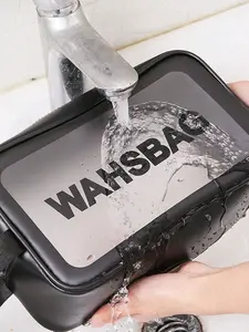 Half-Transparent Matte Wash Bag, Simple Portable Travel Makeup Bag, Waterproof PU Leather Large Capacity Storage Bag