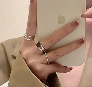 Stackable ring set, Silver chunky ring, Black gothic ring, Punk Fashion Ring, Multi layer ring, Vine ring, Statement ring, Y2K open ring set