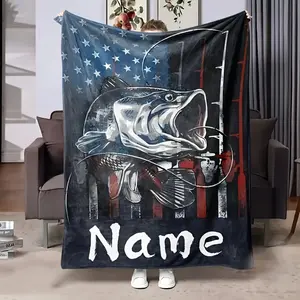 280GSM Personalized Bass Fishing Flannel Blanket – Custom Name, American Flag Design, Machine Washable & Hypoallergenic, All-Season  Polyester Throw for Sofa, Bed, Travel, Camping, Living Room, Office – Contemporary Style, 280gsm, Personalized Blanket