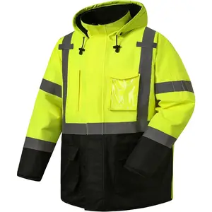 Hi Vis Jacket - Waterproof Parka Men, High Visibility Class 3 Mens Safety Work Construction Jacket