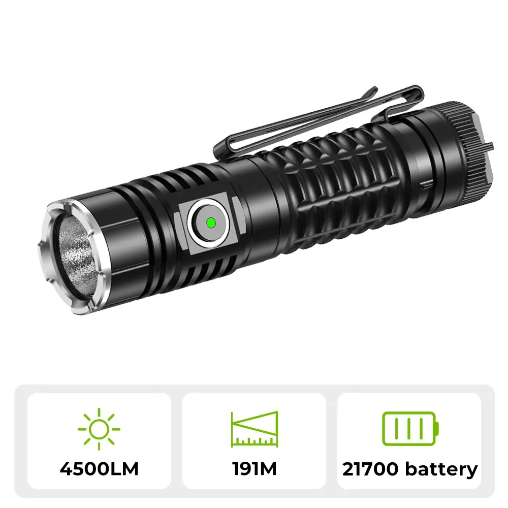 Wurkkos TS22 Unisex Compact High-Powered Portable Flashlight, 4500-Lumen USB-Rechargeable Aluminum Alloy Light with 2.7V – 4.2V, 122mm x 28mm Size, Magnetic Tail, Lock, Magnetic Power Bank Function, IP68 Waterproof for Outdoor Hiking