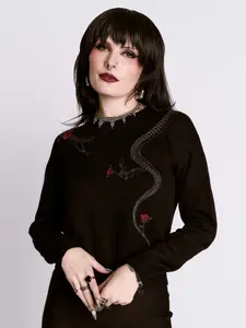Embroidered Snake Rose Sweater
