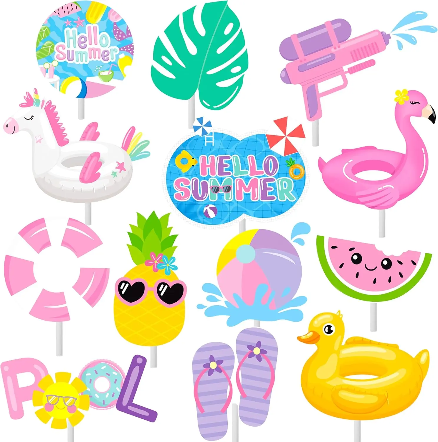 36pc Summer Cupcake Toppers - Pool Party Decorations - Water Themed Birthday Cake Picks for Swimming Baby Shower